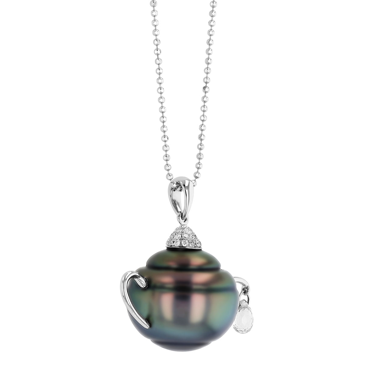 TARA Pearls Tahitian South Sea Cultured Pearl, White Sapphire & Diamond Teapot Pendant in White Gold