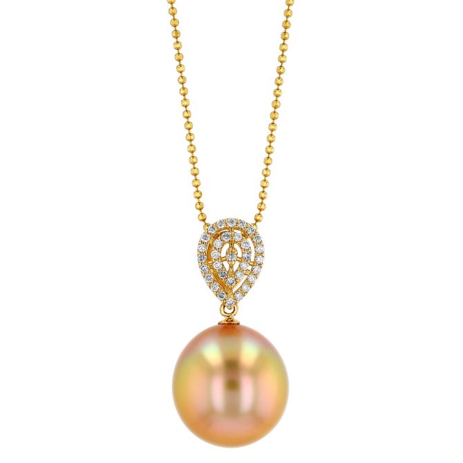 TARA Pearls Golden South Sea Cultured Pearl & Diamond Pendant in Yellow Gold, 18"