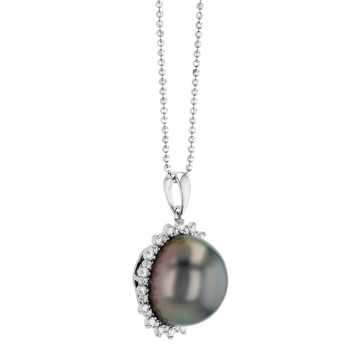 TARA Pearls Tahitian South Sea Cultured Pearl & Diamond Scalloped Halo Pendant in White Gold, 18