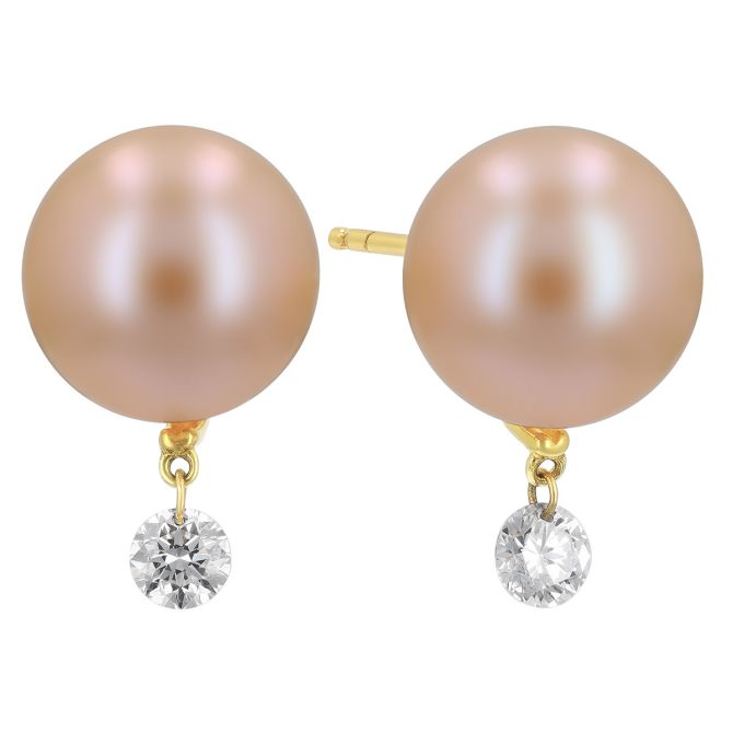 TARA Pearls Pink Freshwater Cultured Pearl & Diamond Drop Stud Earrings in Yellow Gold