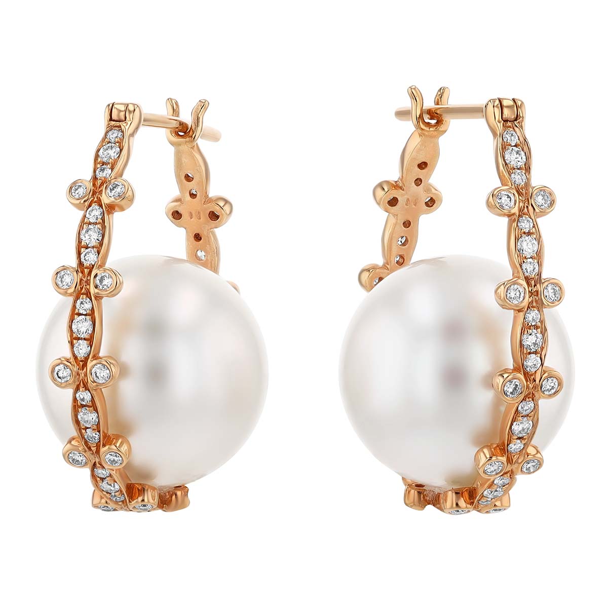 TARA Pearls White South Sea Cultured Pearl & Diamond Hoop Earrings in Rose Gold