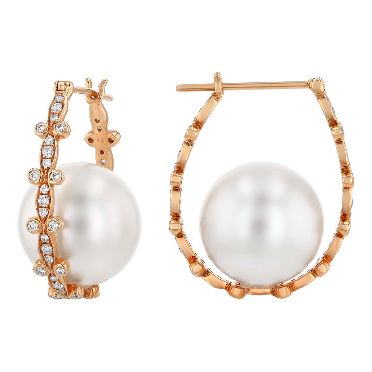 TARA Pearls White South Sea Cultured Pearl & Diamond Hoop Earrings in Rose Gold
