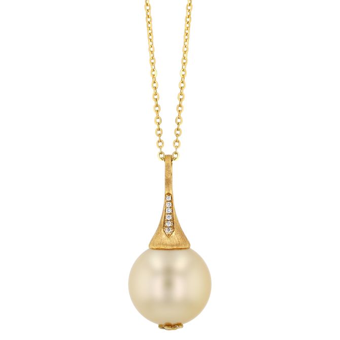 TARA Pearls Golden South Sea Cultured Pearl Pendant with Diamond Accents in Yellow Gold, 18", 14-15 