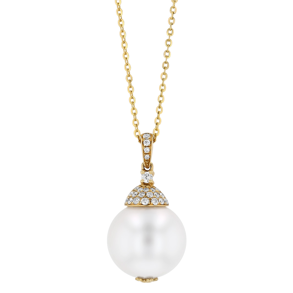 TARA Pearls White South Sea Cultured Pearl & Diamond Bail Pendant in Yellow Gold, 18
