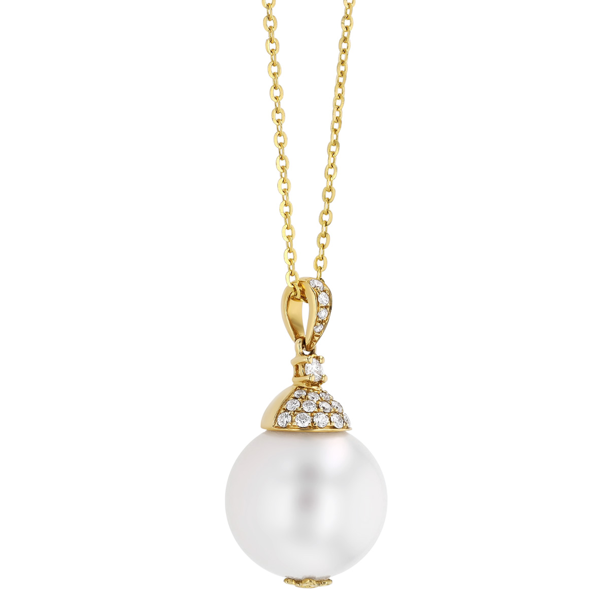 TARA Pearls White South Sea Cultured Pearl & Diamond Bail Pendant in Yellow Gold, 18
