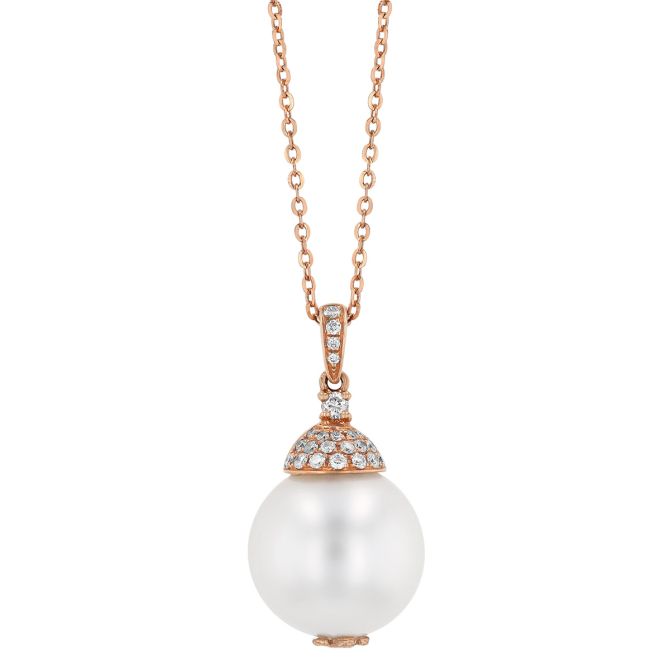 TARA Pearls White South Sea Cultured Pearl & Diamond Bail Pendant in Rose Gold, 18", 14-15 mm