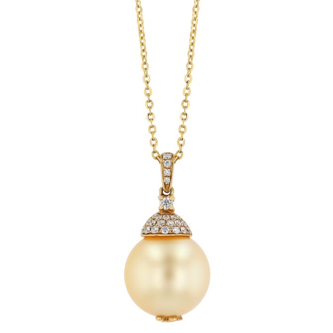 TARA Pearls Golden South Sea Cultured Pearl & Diamond Bail Pendant in Yellow Gold, 18", 13-14 mm