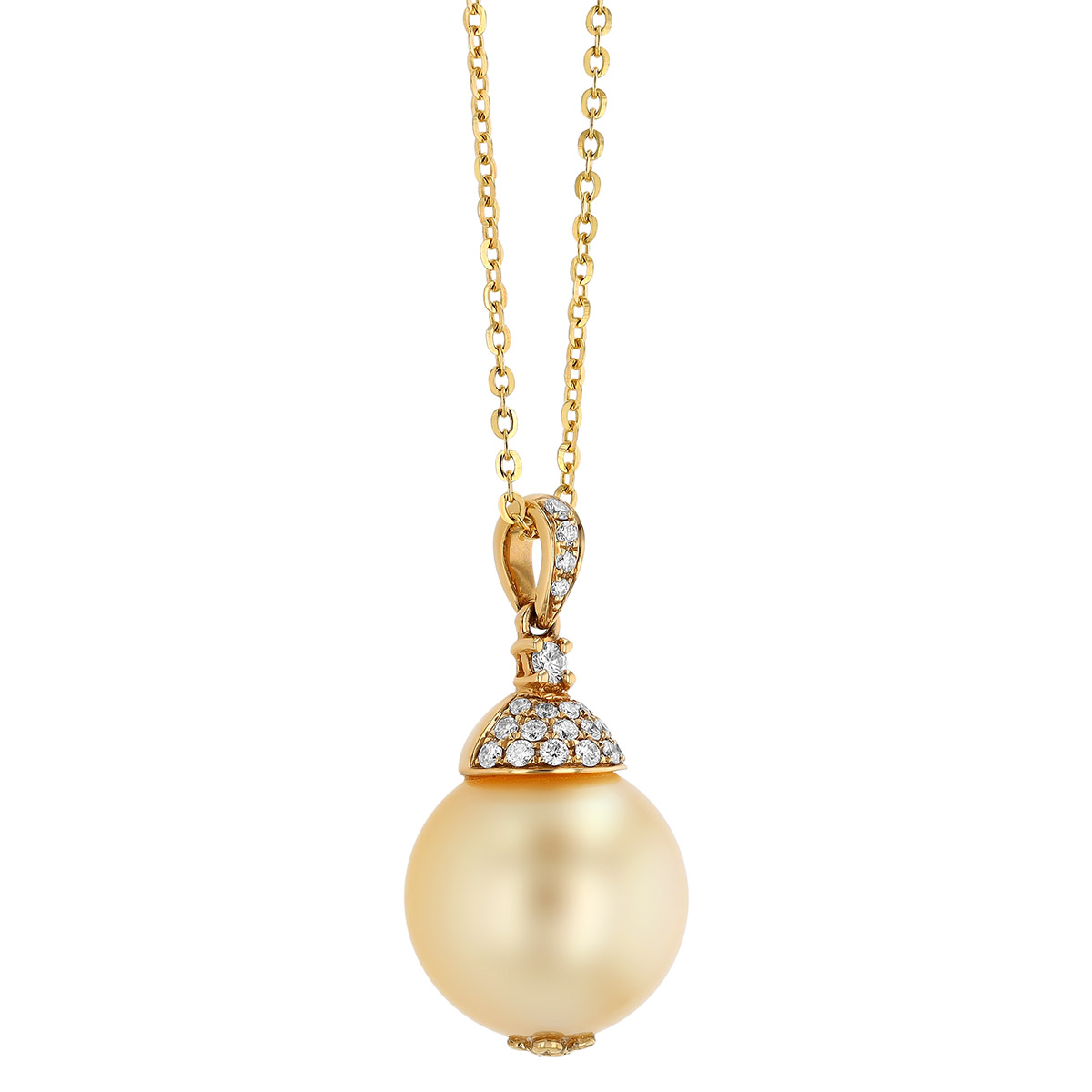TARA Pearls Golden South Sea Cultured Pearl & Diamond Bail Pendant in Yellow Gold, 18