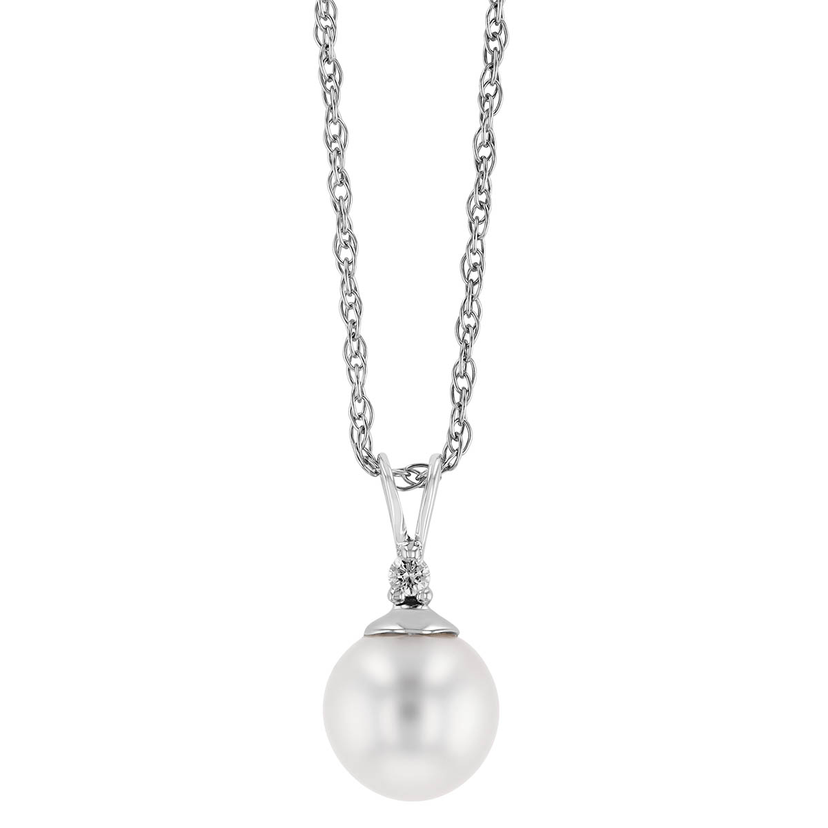 TARA Pearls White Cultured Pearl & Diamond Pendant in White Gold, 6.5-7 mm, 18