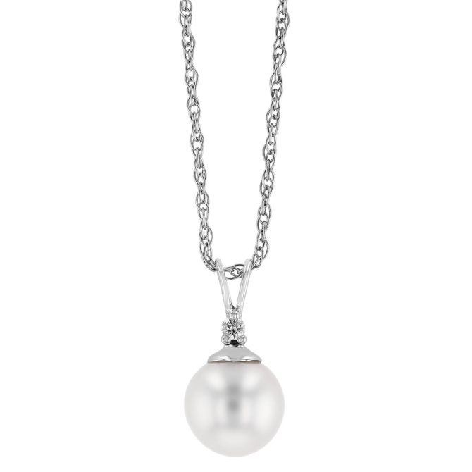 TARA Pearls White Cultured Pearl & Diamond Pendant in White Gold, 6.5-7 mm, 18"