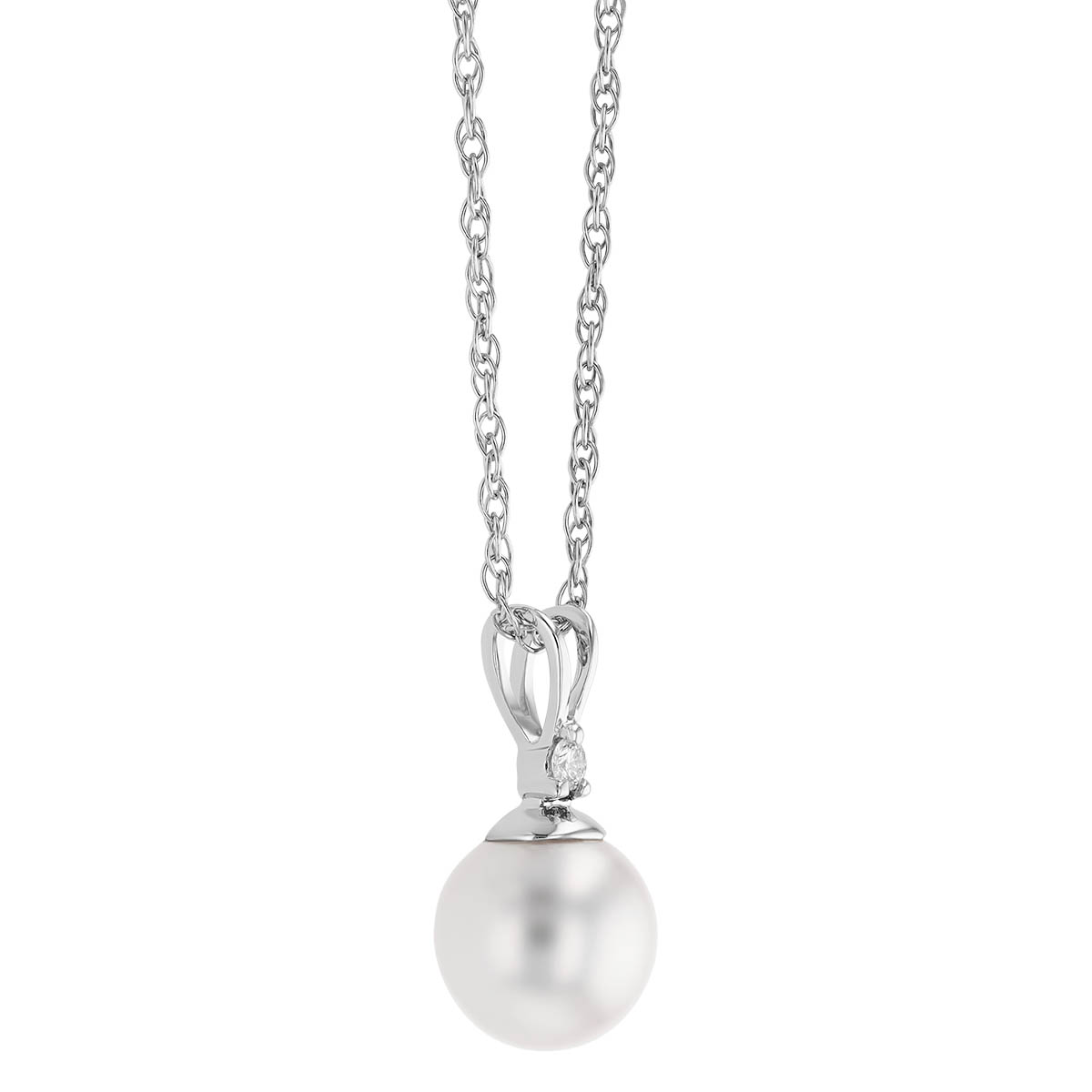 TARA Pearls White Cultured Pearl & Diamond Pendant in White Gold, 6.5-7 mm, 18