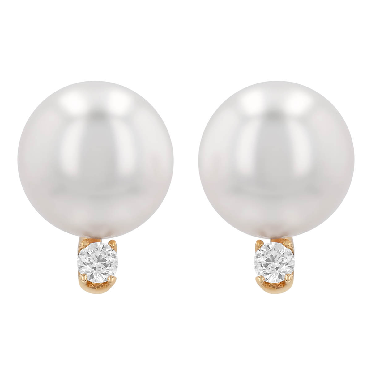 TARA Pearls White Cultured Pearl & Diamond Stud Earrings in Yellow Gold