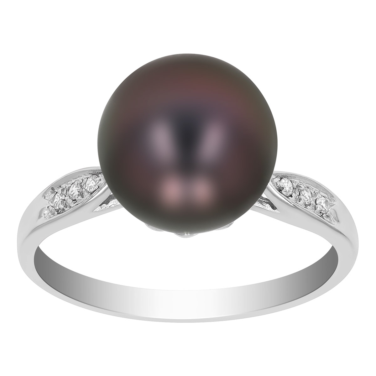 TARA Pearls Tahitian South Sea Cultured Pearl & Diamond Ring in White Gold, 9-10 mm