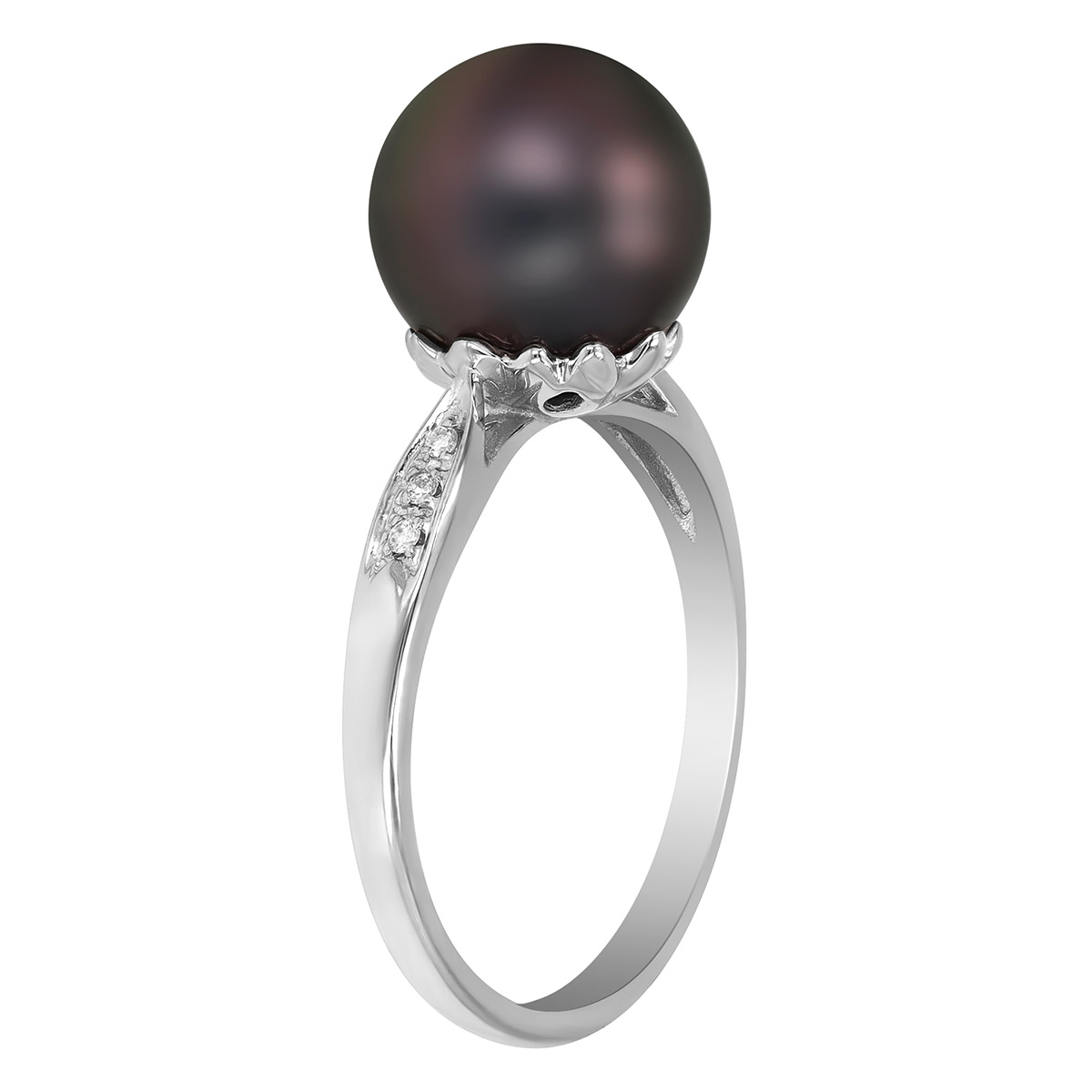 TARA Pearls Tahitian South Sea Cultured Pearl & Diamond Ring in White Gold, 9-10 mm