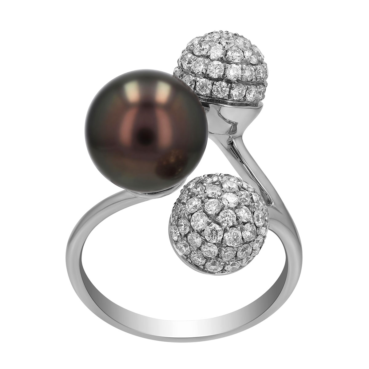 TARA Pearls Tahitian South Sea Cultured Pearl & Diamond Pavé Bypass Ring in White Gold