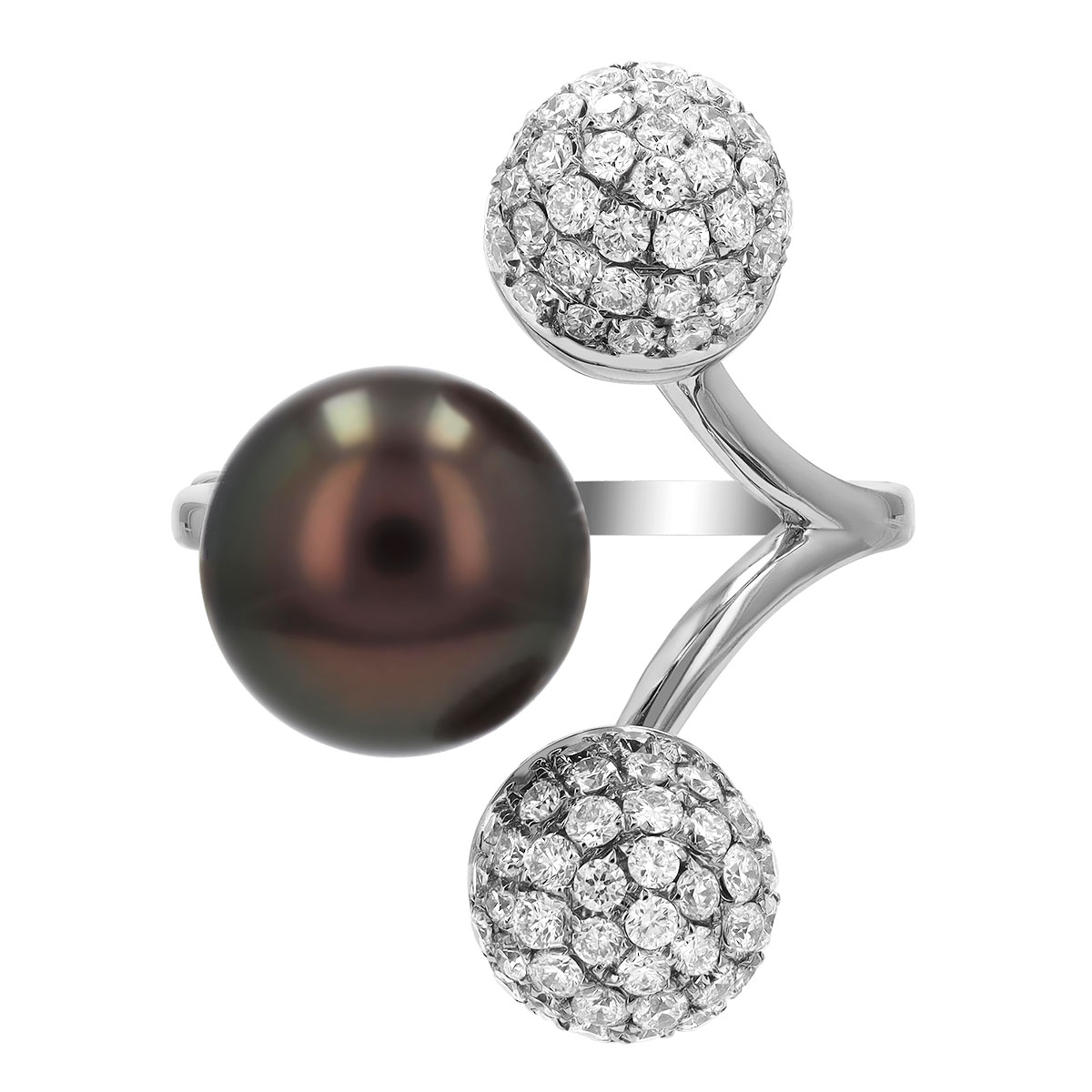 TARA Pearls Tahitian South Sea Cultured Pearl & Diamond Pavé Bypass Ring in White Gold