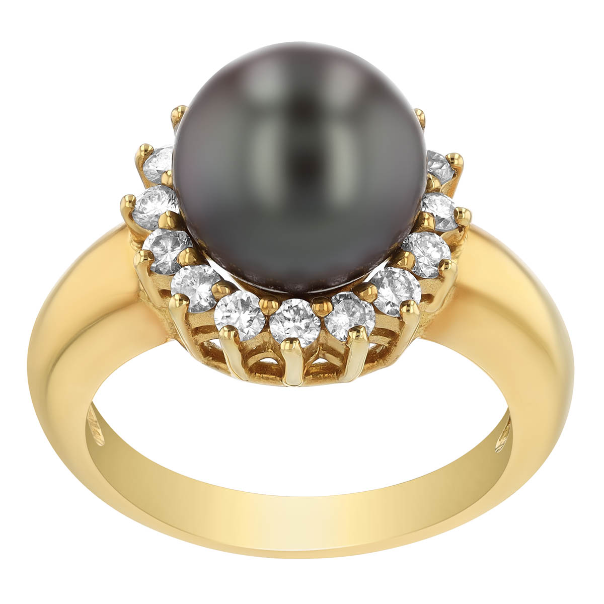 TARA Pearls Tahitian South Sea Cultured Pearl & Diamond Halo Ring in White Gold, 9-10 mm