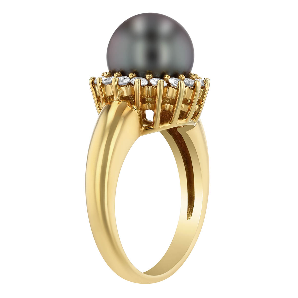 TARA Pearls Tahitian South Sea Cultured Pearl & Diamond Halo Ring in White Gold, 9-10 mm