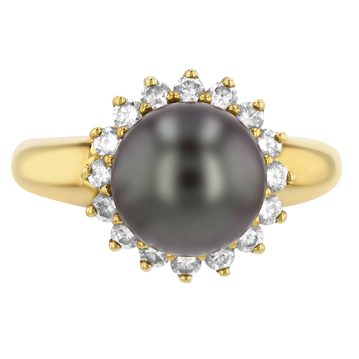 TARA Pearls Tahitian South Sea Cultured Pearl & Diamond Halo Ring in White Gold, 9-10 mm