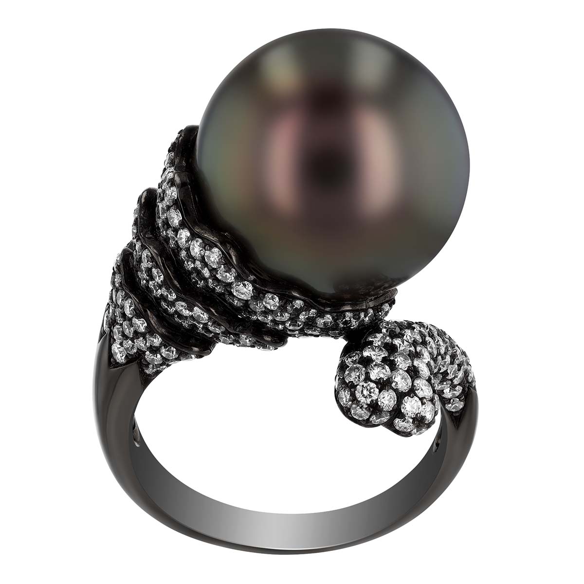 TARA Pearls Tahitian South Sea Cultured Pearl & Diamond Bypass Ring in Black Rhodium