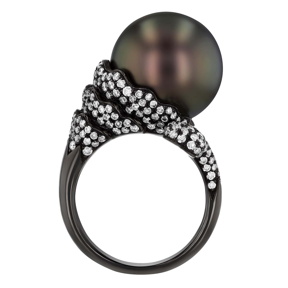 TARA Pearls Tahitian South Sea Cultured Pearl & Diamond Bypass Ring in Black Rhodium