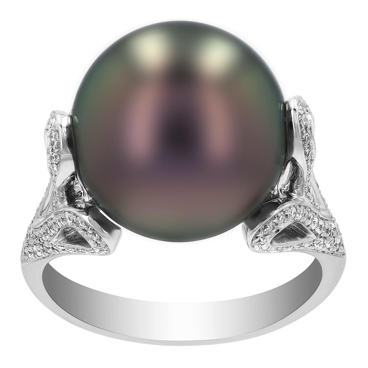 TARA Pearls Tahitian South Sea Cultured Pearl & Diamond Shoulder Ring in White Gold, 13 mm