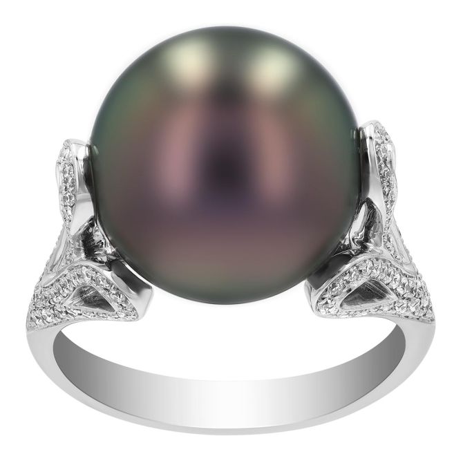 TARA Pearls Tahitian South Sea Cultured Pearl & Diamond Shoulder Ring in White Gold, 13 mm