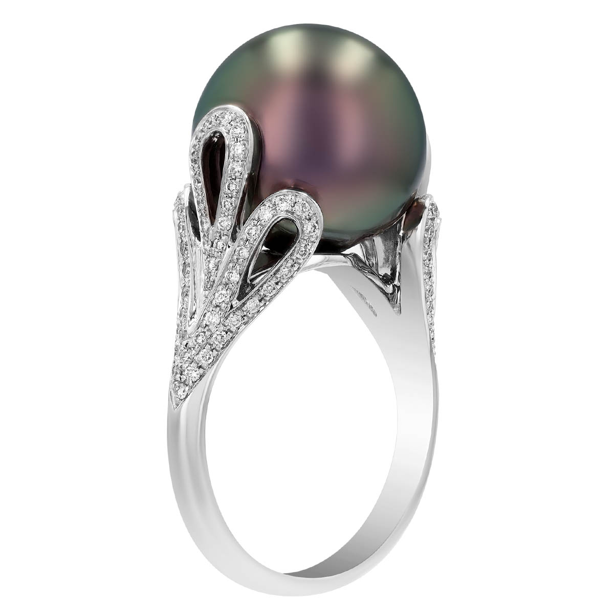 TARA Pearls Tahitian South Sea Cultured Pearl & Diamond Shoulder Ring in White Gold, 13 mm