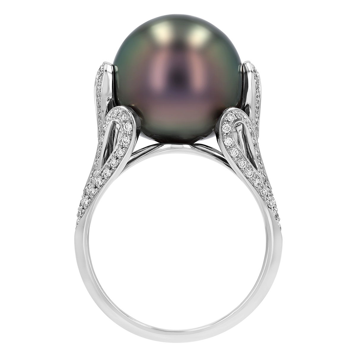 TARA Pearls Tahitian South Sea Cultured Pearl & Diamond Shoulder Ring in White Gold, 13 mm