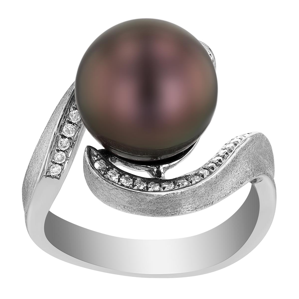 TARA Pearls Tahitian South Sea Cultured Pearl & Diamond Swirl Bypass Ring in White Gold