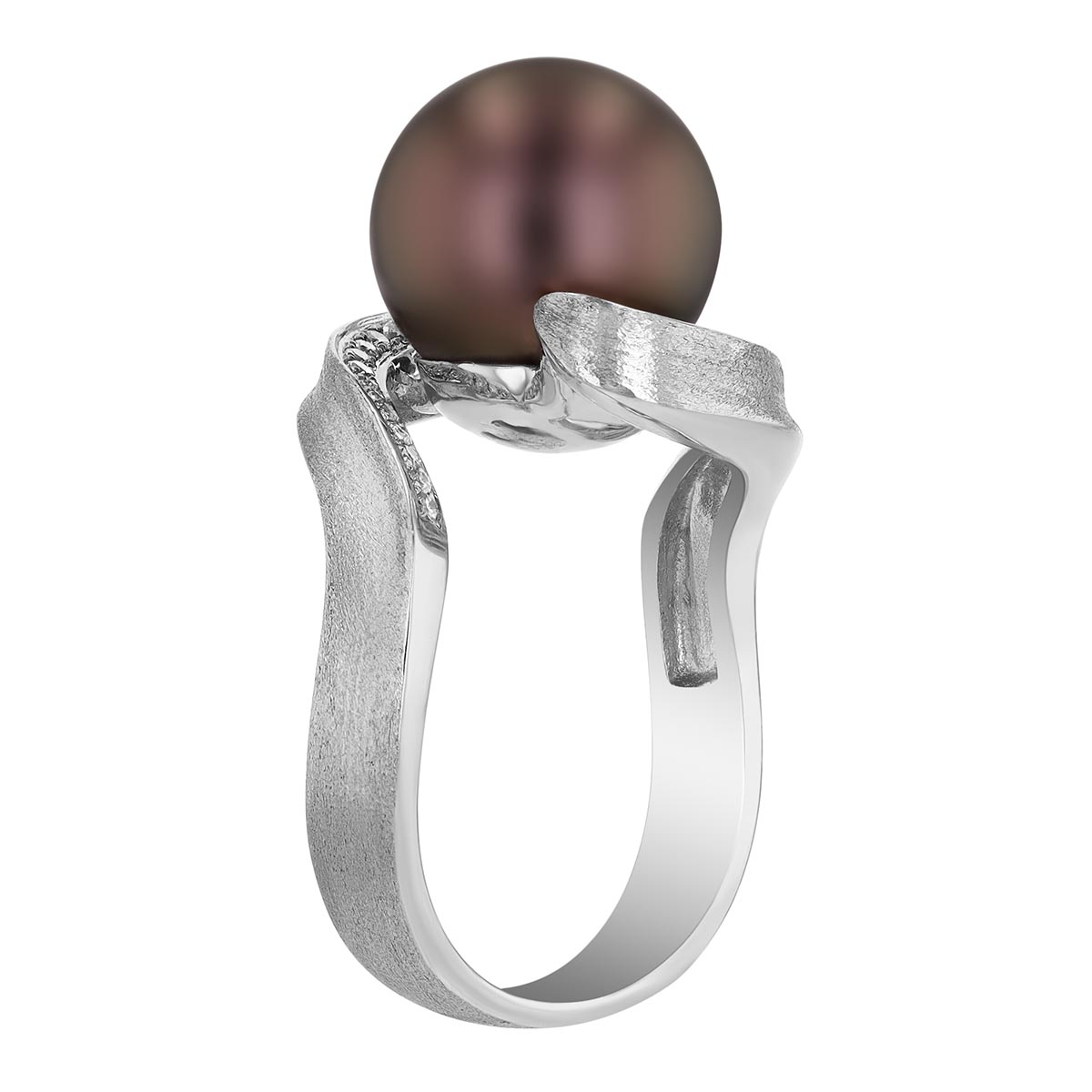 TARA Pearls Tahitian South Sea Cultured Pearl & Diamond Swirl Bypass Ring in White Gold