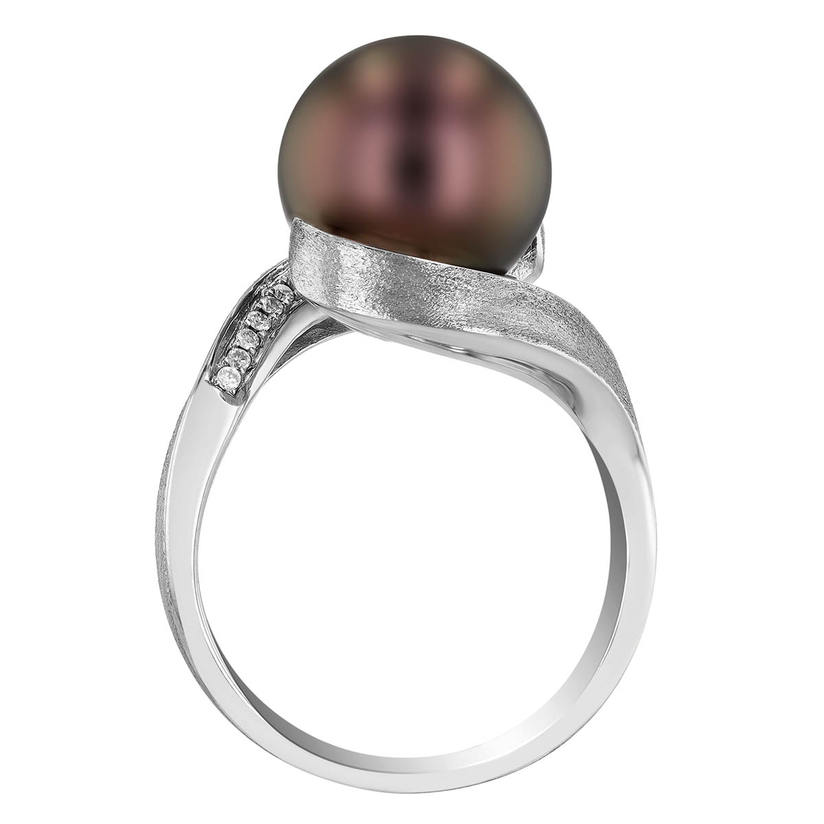 TARA Pearls Tahitian South Sea Cultured Pearl & Diamond Swirl Bypass Ring in White Gold