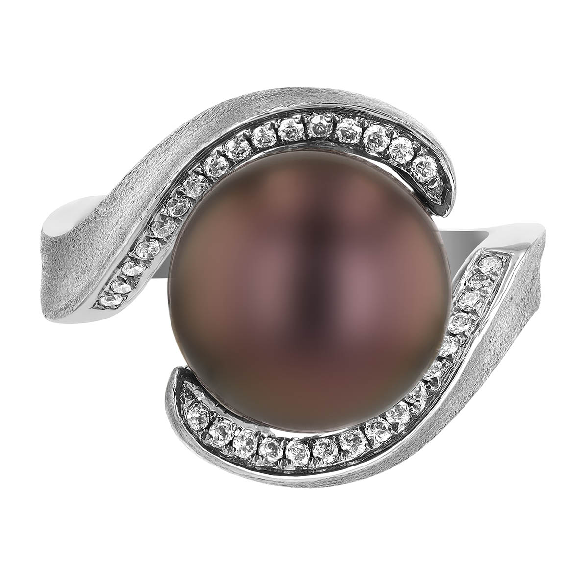 TARA Pearls Tahitian South Sea Cultured Pearl & Diamond Swirl Bypass Ring in White Gold