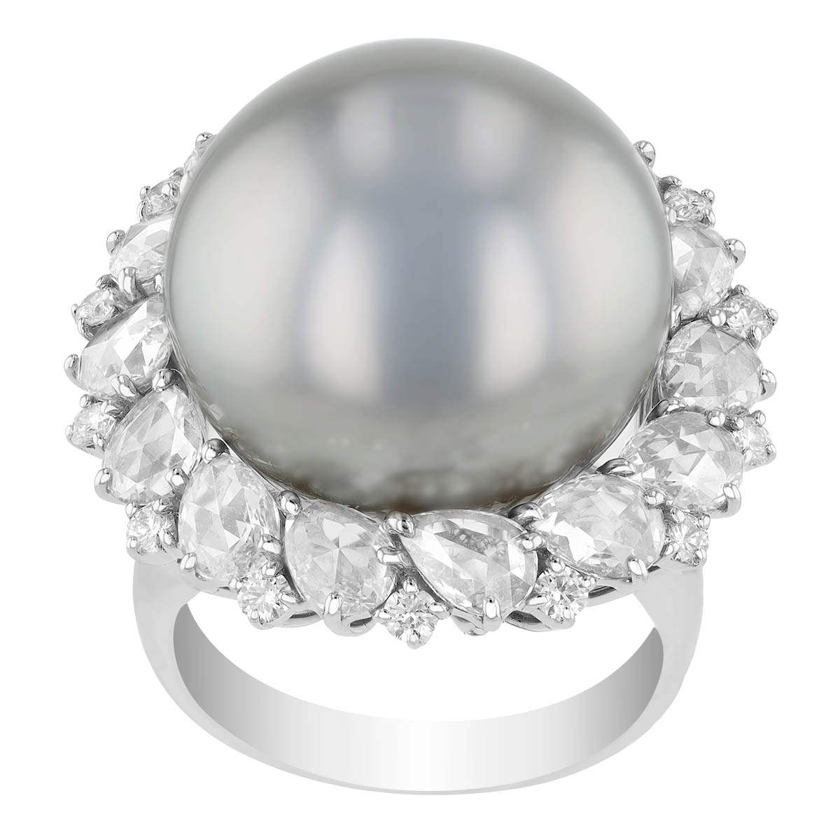 TARA Pearls Grey Tahitian South Sea Cultured Pearl & Multi-Shape Diamond Halo Ring in White Gold