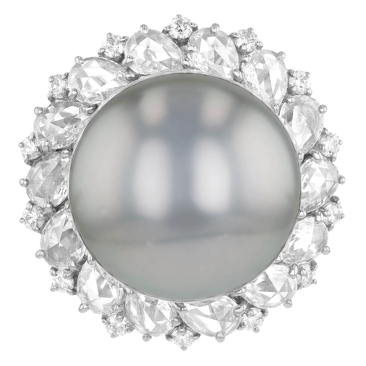 TARA Pearls Grey Tahitian South Sea Cultured Pearl & Multi-Shape Diamond Halo Ring in White Gold