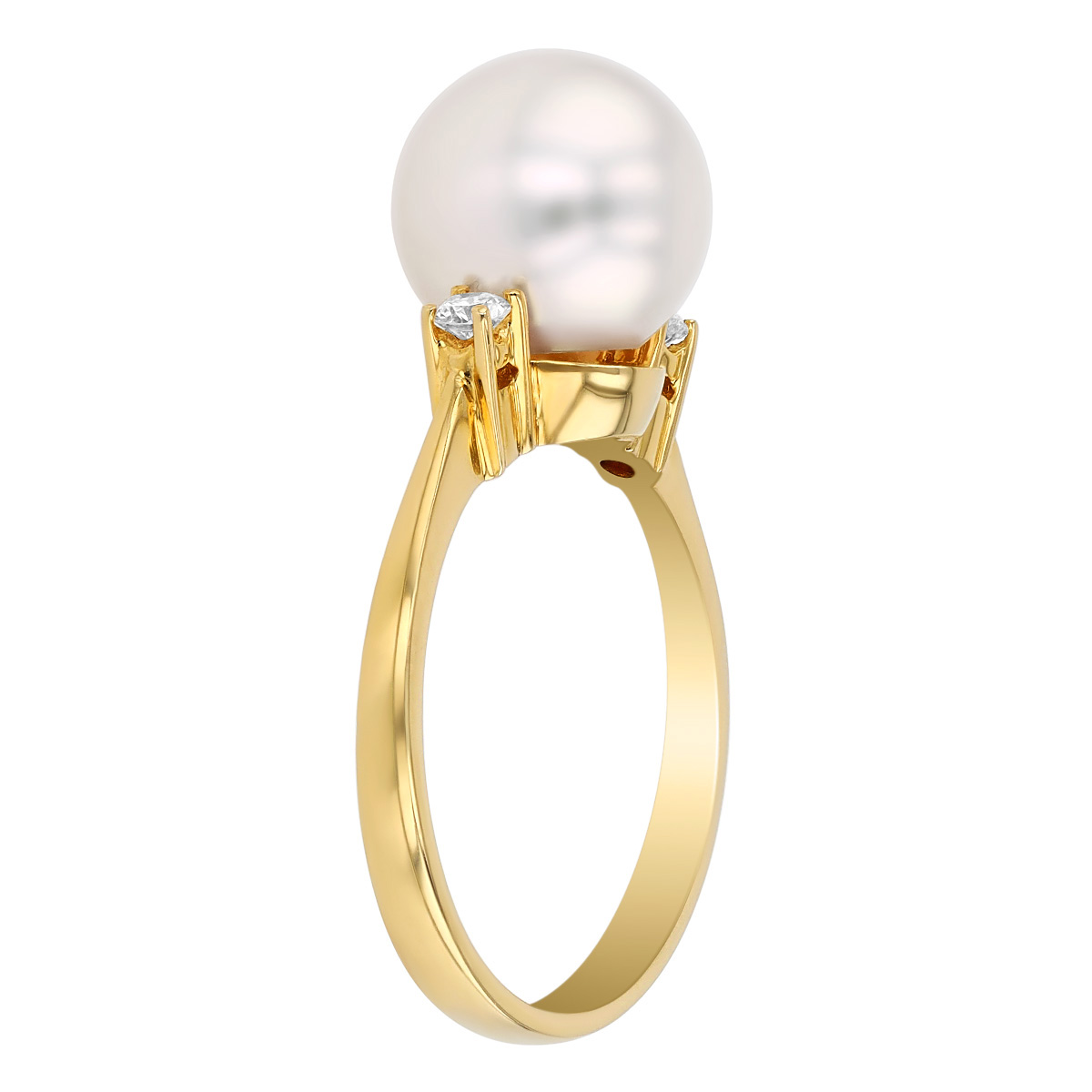 TARA Pearls White Cultured Pearl & Diamond Side Stone Ring in Yellow Gold, 9.5-10 mm
