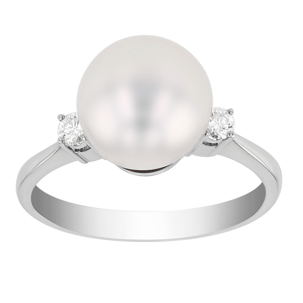 TARA Pearls White Cultured Pearl & Diamond Side Stone Ring in White Gold, 9.5-10 mm