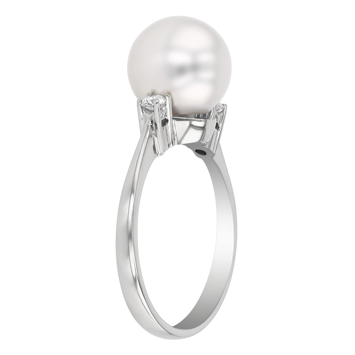TARA Pearls White Cultured Pearl & Diamond Side Stone Ring in White Gold, 9.5-10 mm