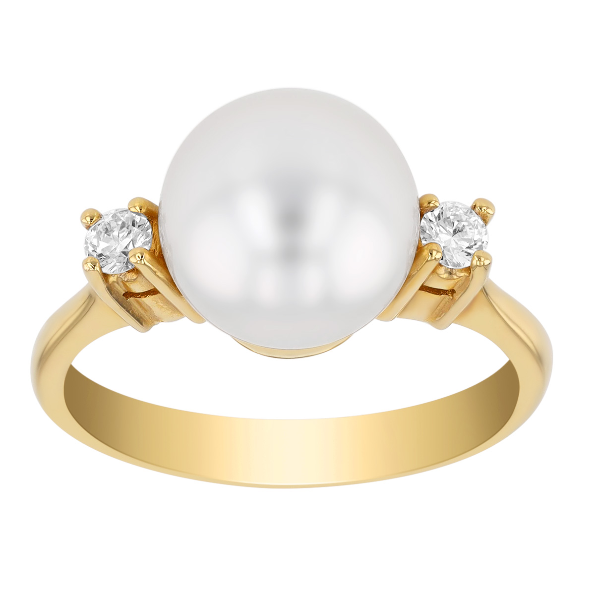 TARA Pearls White Cultured Pearl & Diamond Side Stone Ring in Yellow Gold, 9-10 mm
