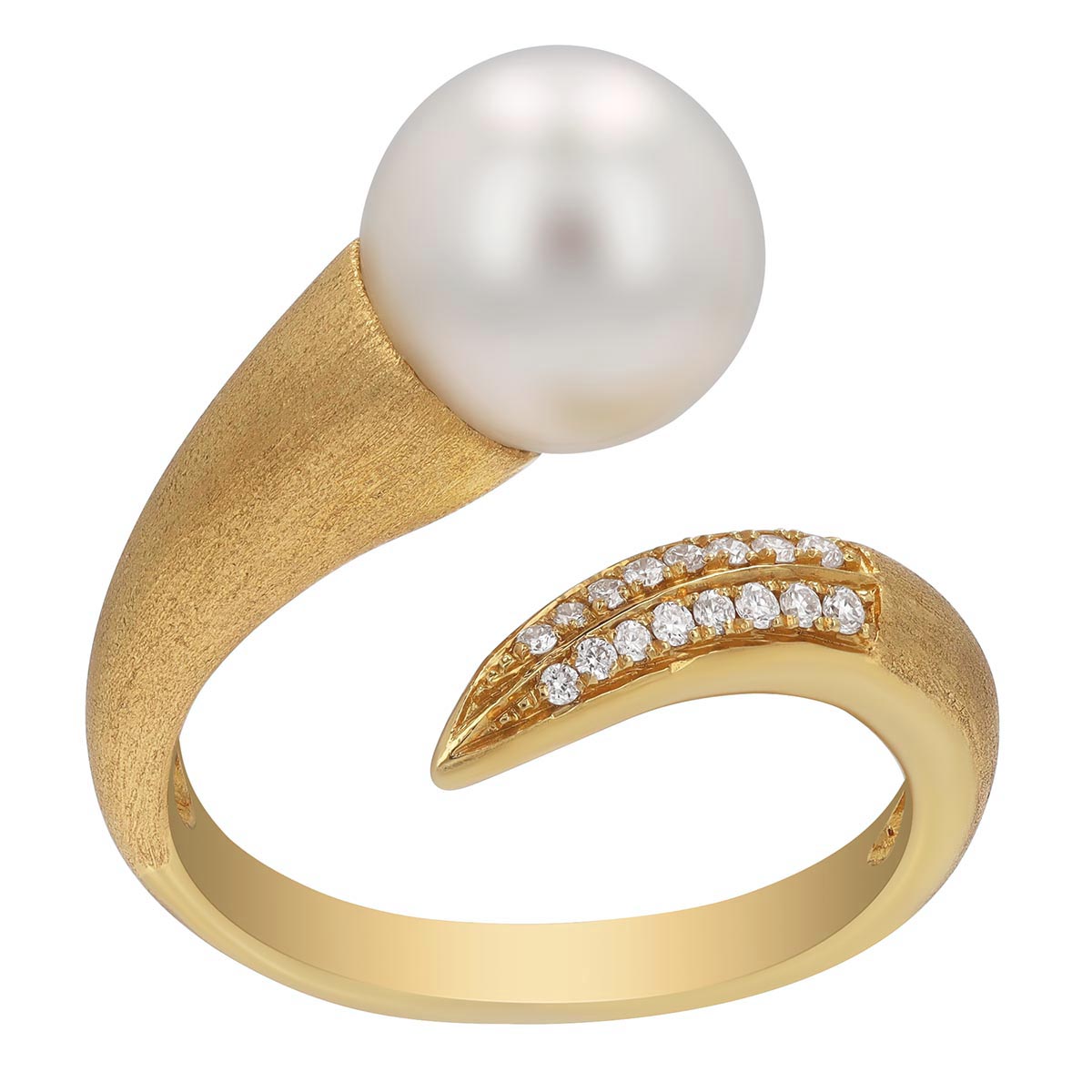 TARA Pearls White South Sea Cultured Pearl & Diamond Bypass Ring in Satin Yellow Gold