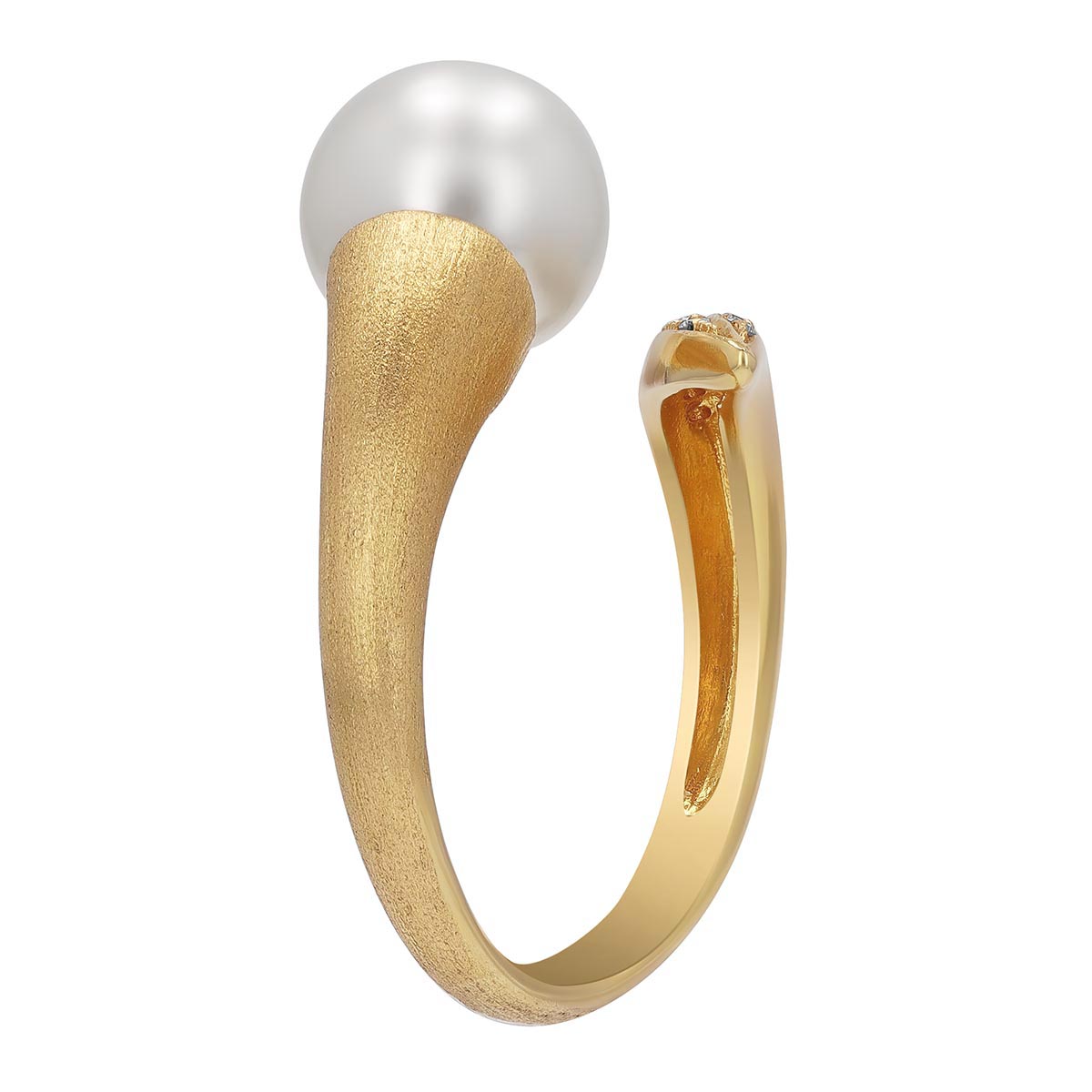 TARA Pearls White South Sea Cultured Pearl & Diamond Bypass Ring in Satin Yellow Gold