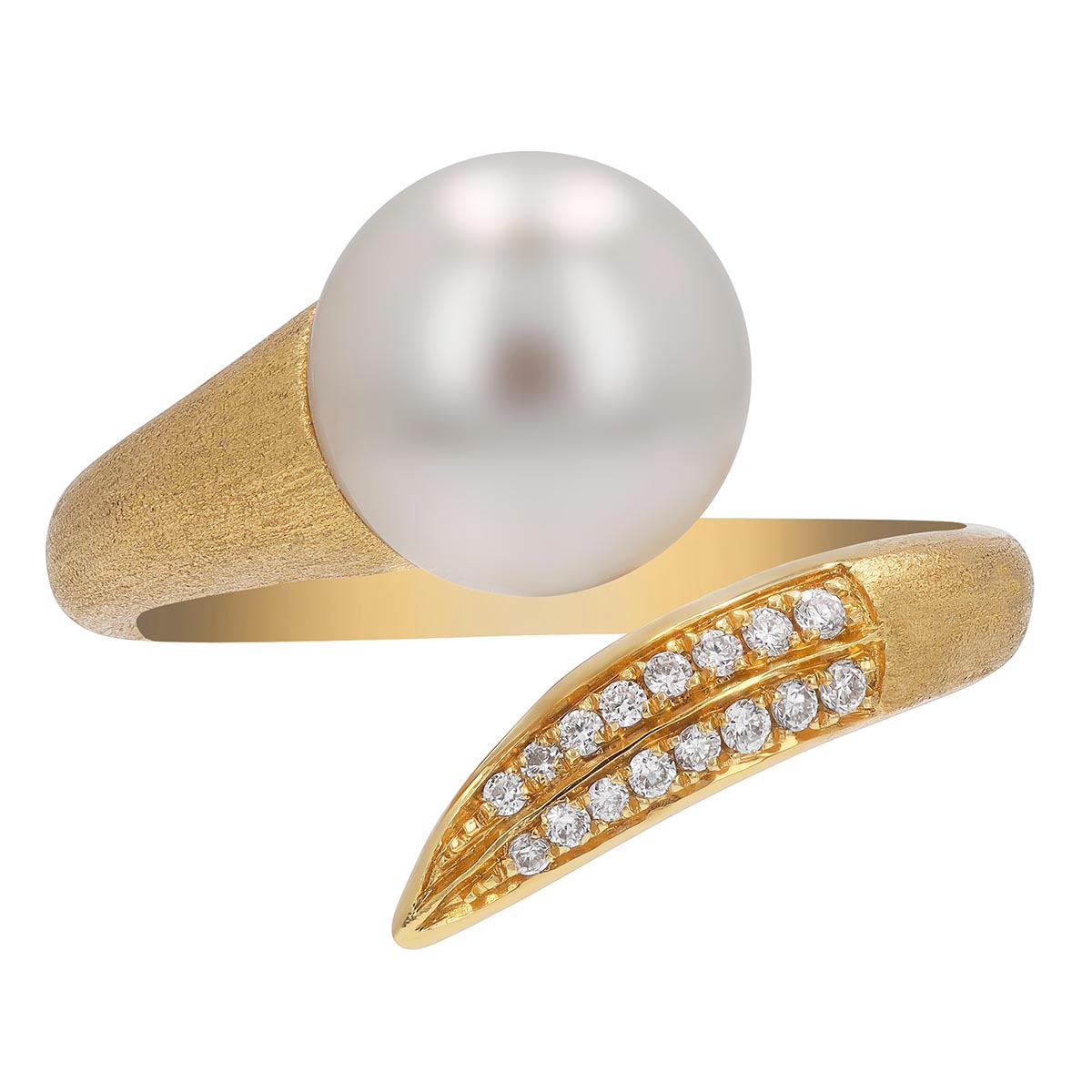 TARA Pearls White South Sea Cultured Pearl & Diamond Bypass Ring in Satin Yellow Gold