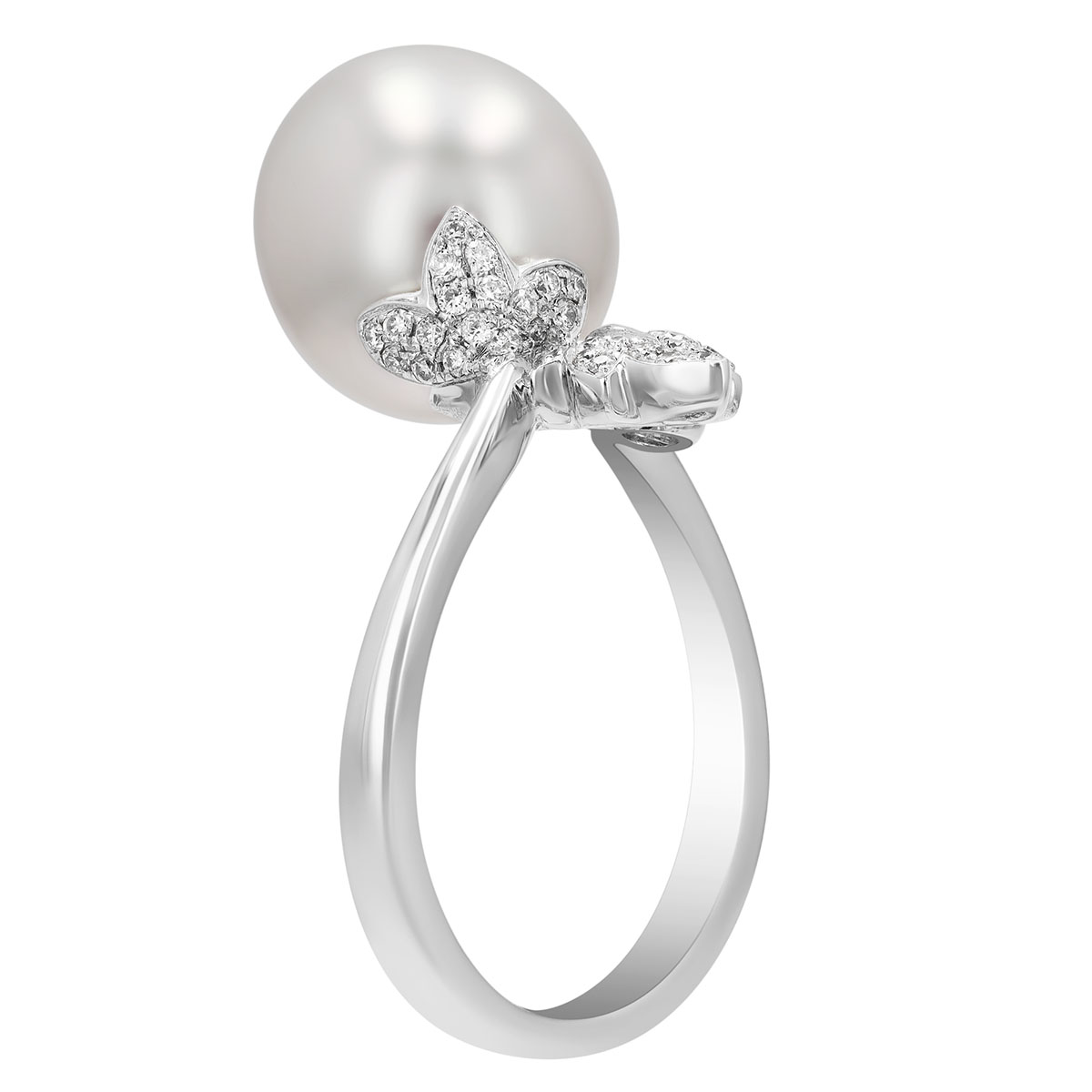 TARA Pearls White South Sea Cultured Pearl & Diamond Leaf Bypass Ring in White Gold