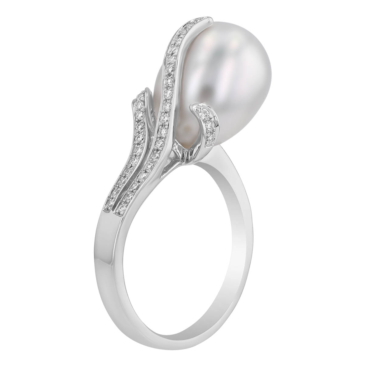TARA Pearls White South Sea Cultured Pearl & Diamond Swirl Ring in White Gold