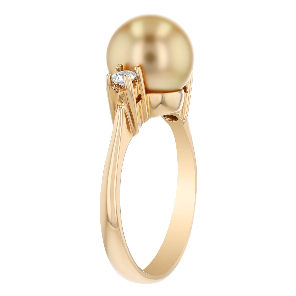 TARA Pearls Golden South Sea Cultured Pearl & Diamond 3 Stone Ring in Yellow Gold