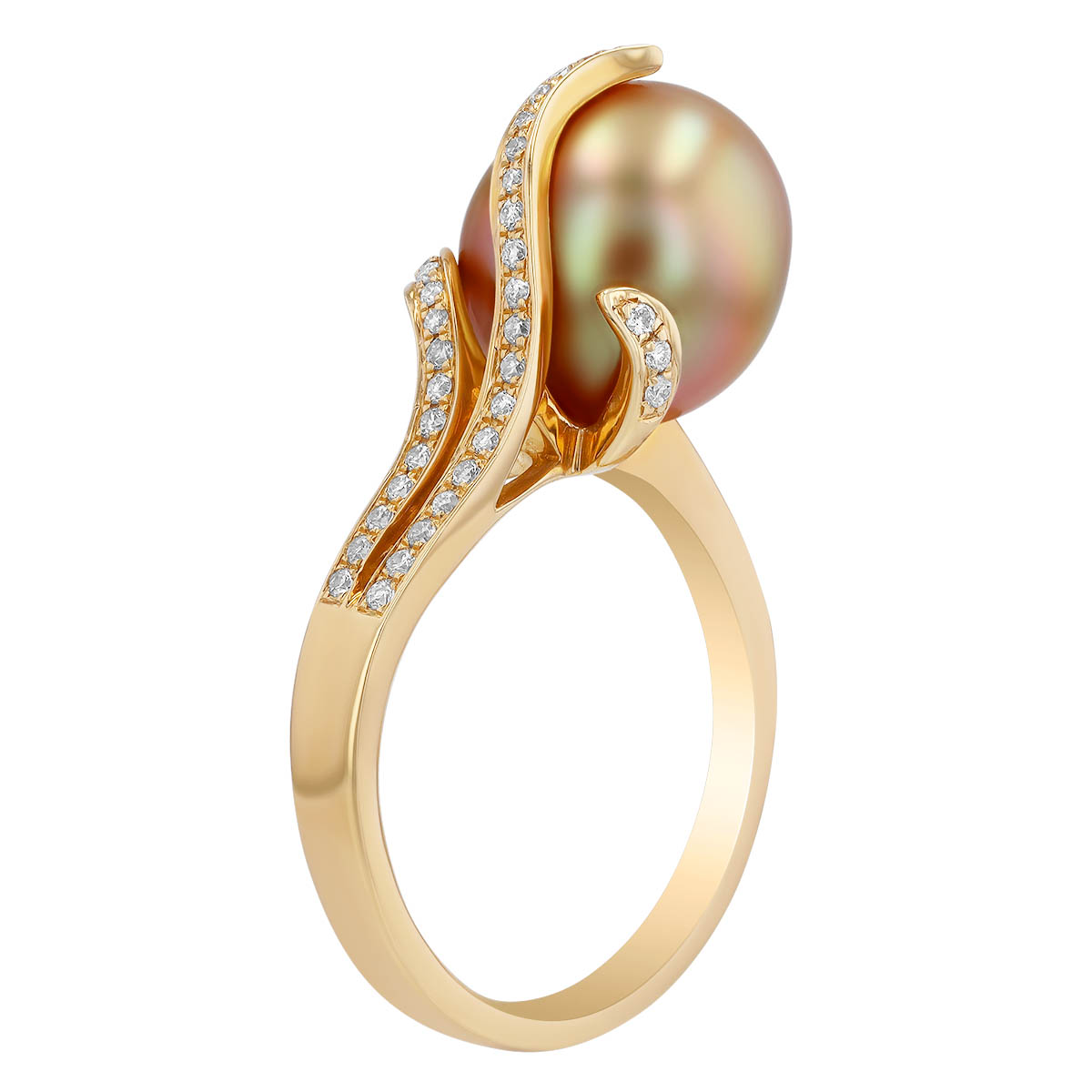 TARA Pearls Golden South Sea Cultured Pearl & Diamond Swirl Ring in Yellow Gold