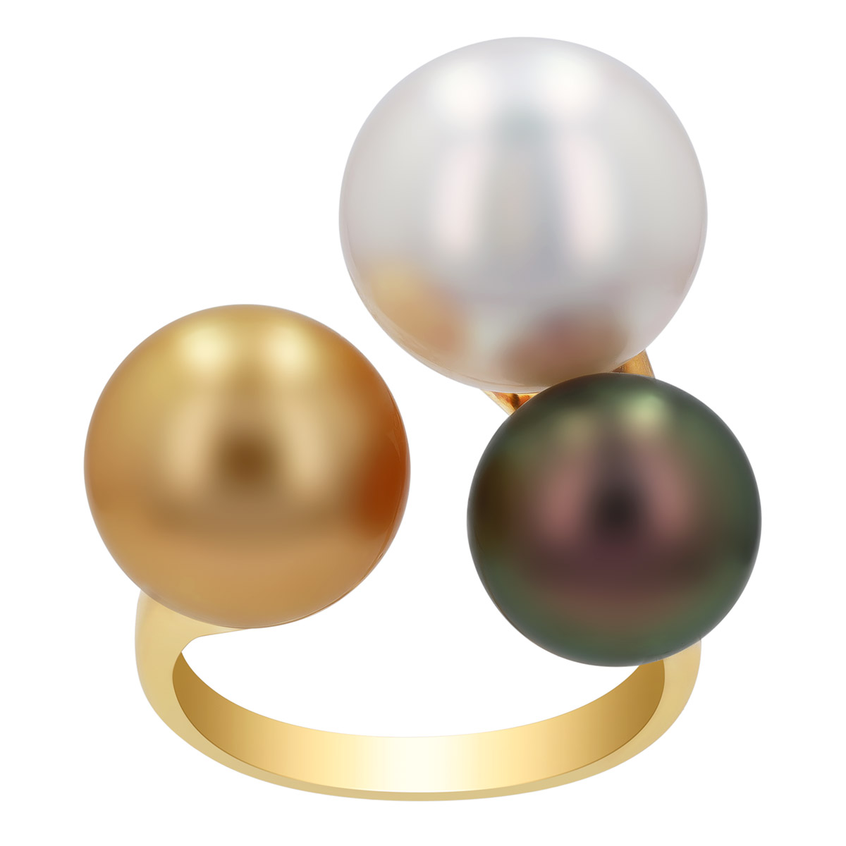 TARA Pearls Tri-Color Pearl Trio Ring in Yellow Gold