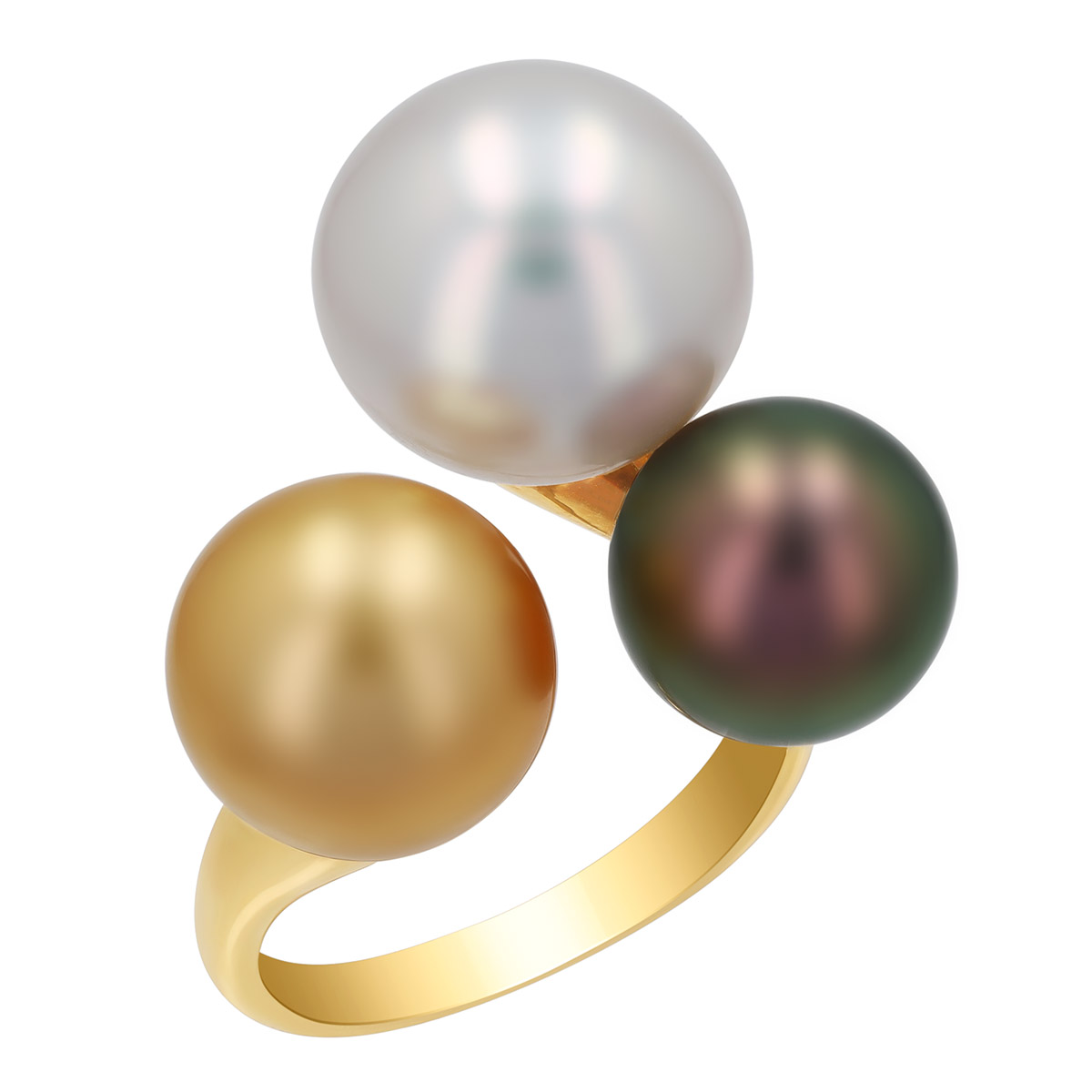 TARA Pearls Tri-Color Pearl Trio Ring in Yellow Gold