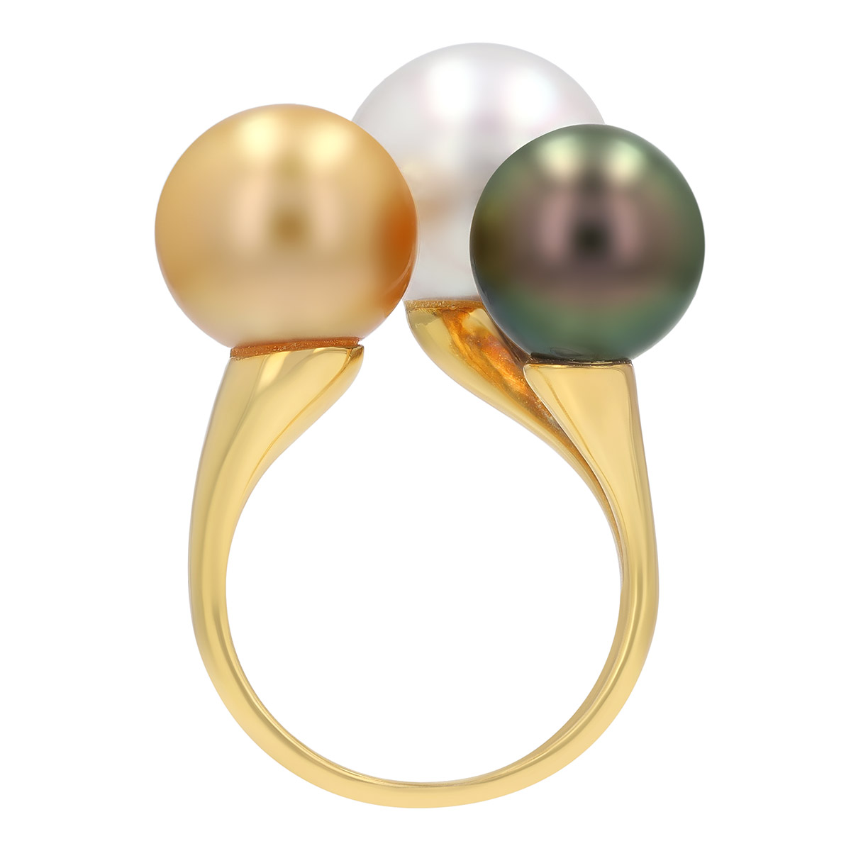 TARA Pearls Tri-Color Pearl Trio Ring in Yellow Gold