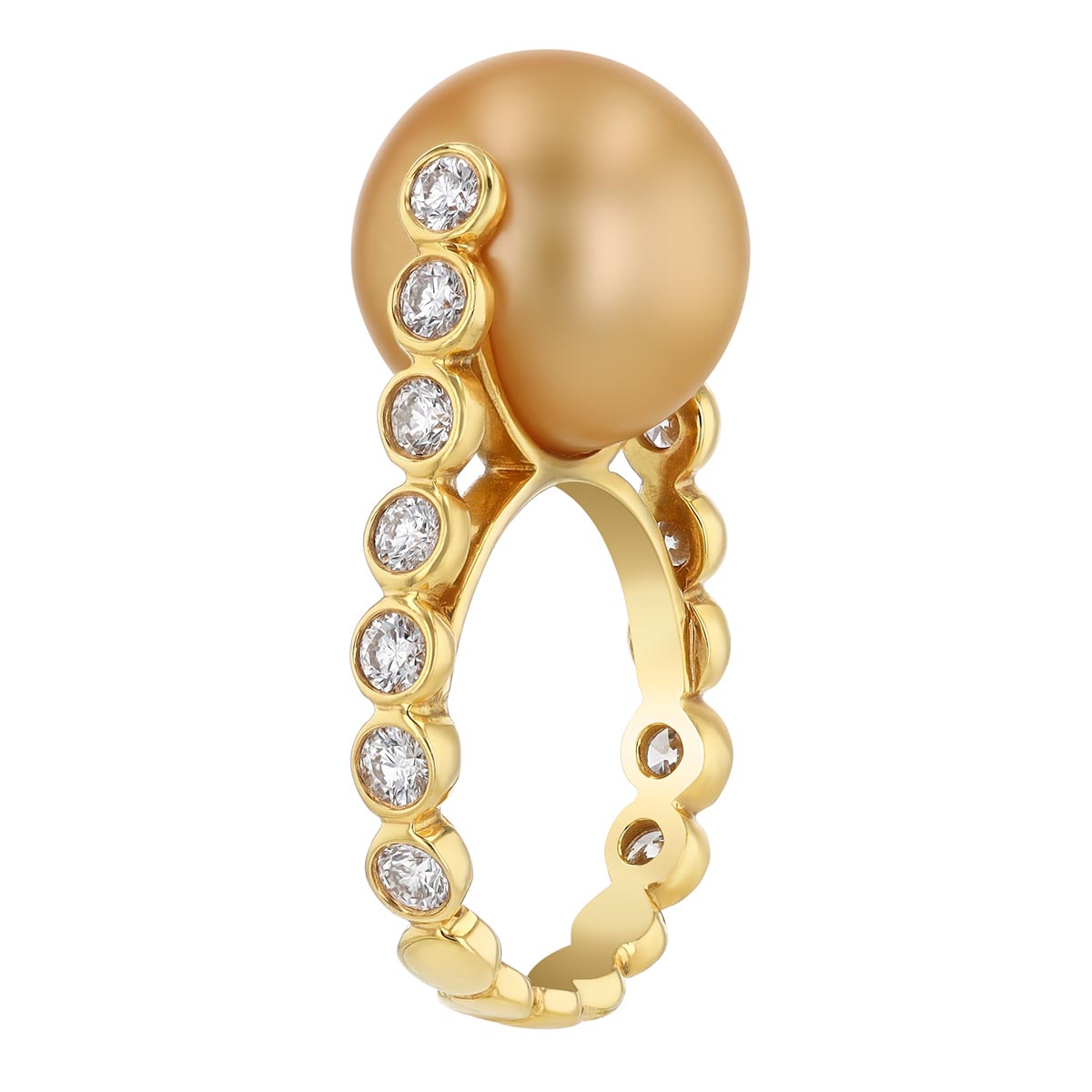TARA Pearls Golden South Sea Cultured Pearl & Diamond Bezel Band Ring in Yellow Gold